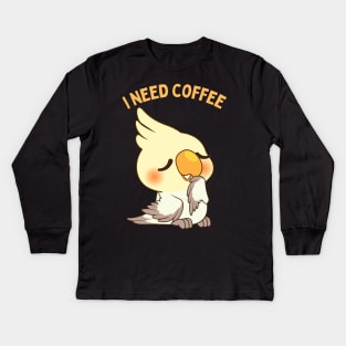 Sleepy bird I need coffee lover coffee addict This Girl Runs On Caffeine And Sarcasm Funny Kids Long Sleeve T-Shirt